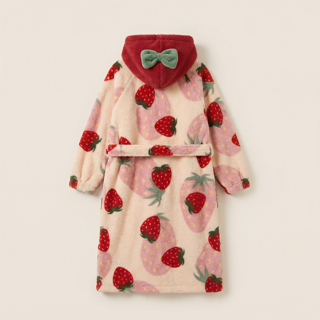 Peignoir Plaid Femme Brodé Fraise