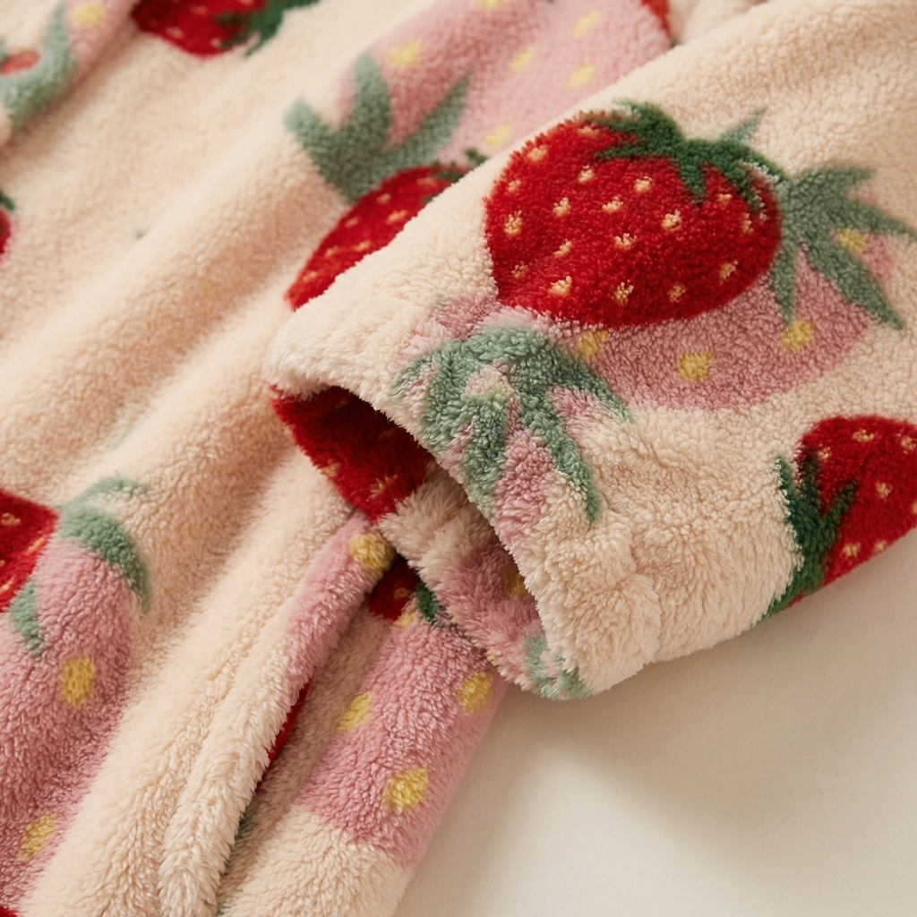 Peignoir Plaid Femme Brodé Fraise