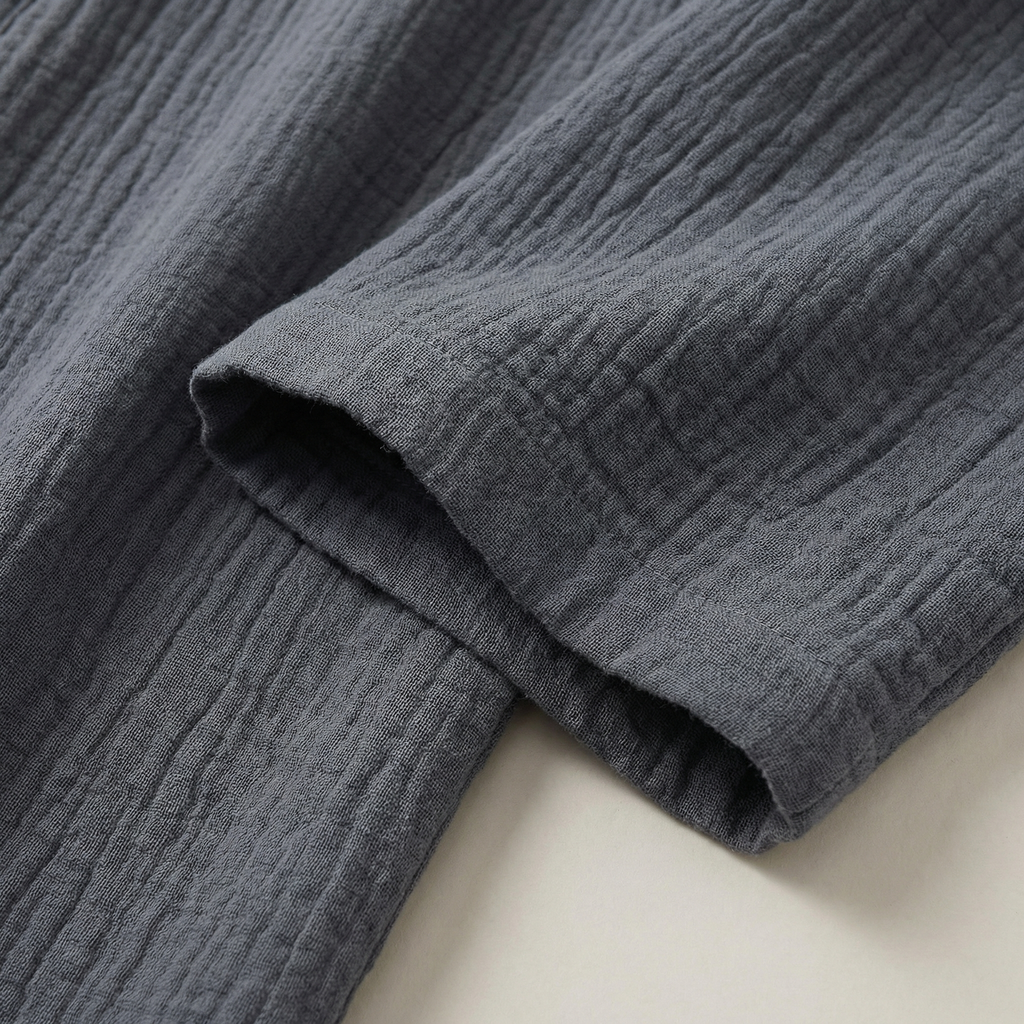 Peignoir Homme Coton Gaufré Coupe Kimono Gris
