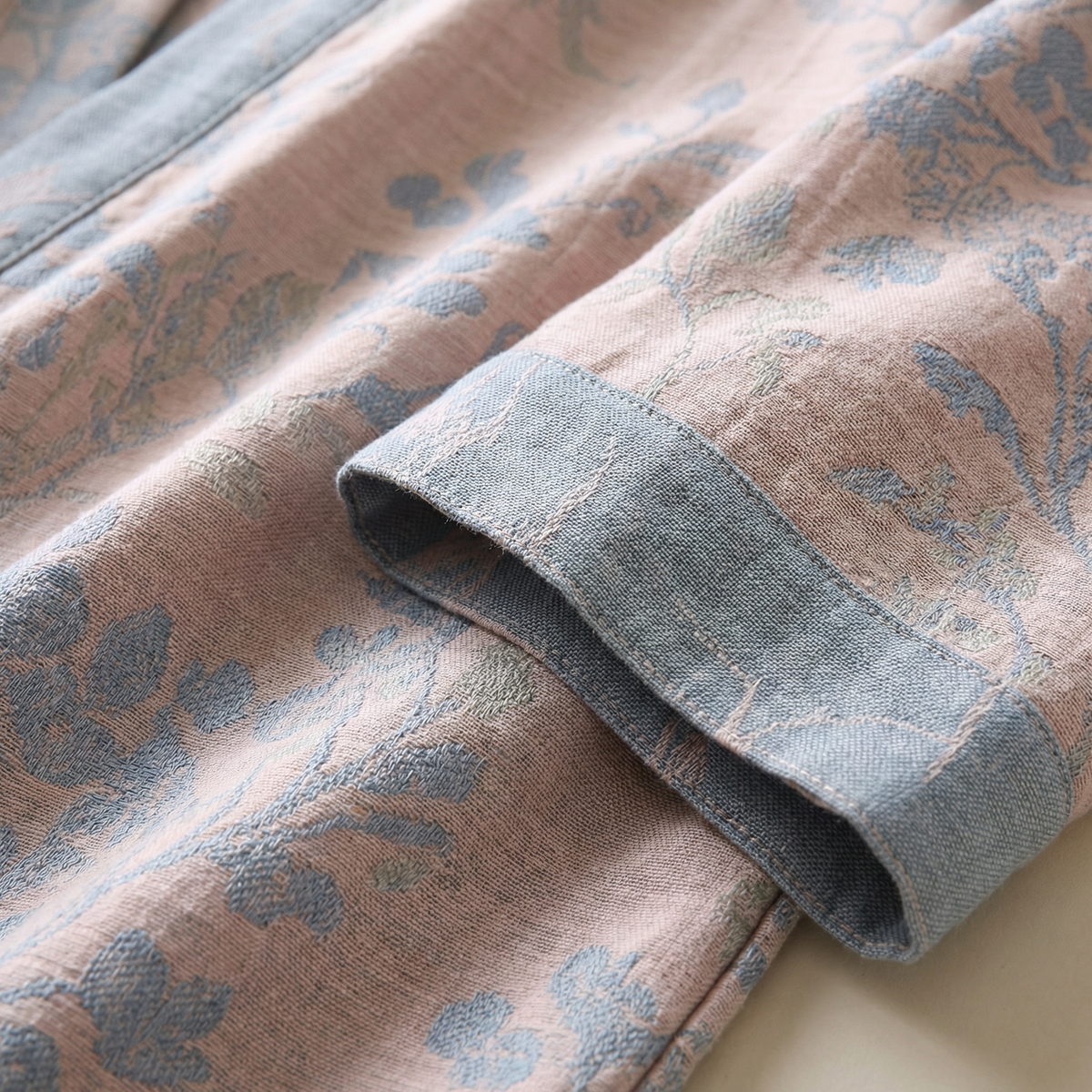 Peignoir Kimono Femme en Coton Léger Brodé Fleuri