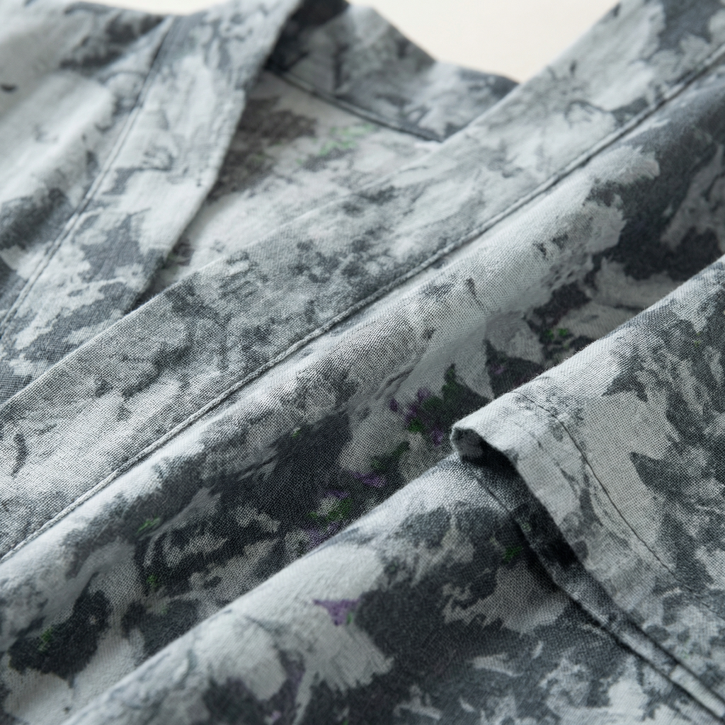 Peignoir Femme Coton Léger Motif Floral Coupe Kimono Mi-Long