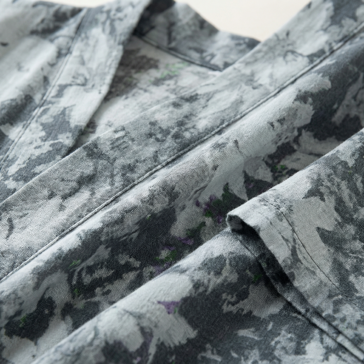 Peignoir Femme Coton Léger Motif Floral Coupe Kimono Mi-Long