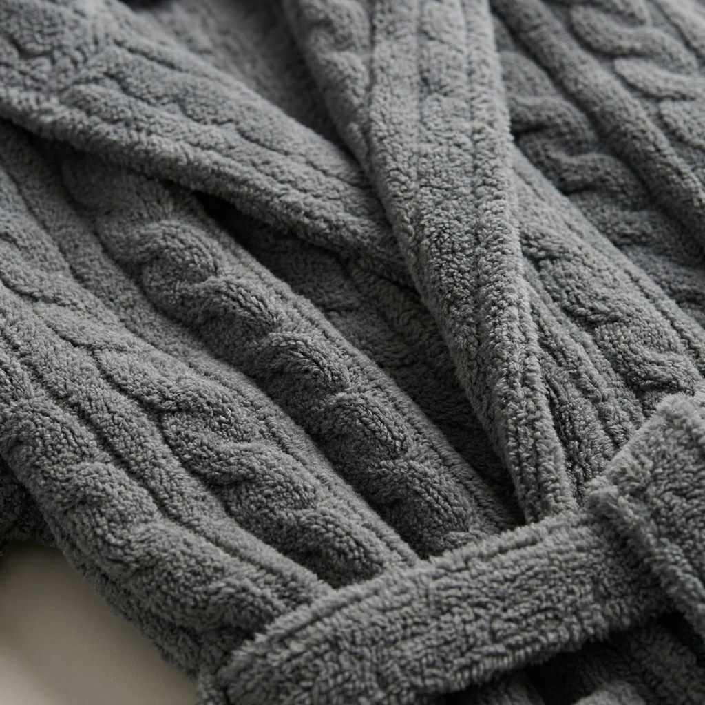 Peignoir Long Homme à Capuche en Maille Torsadée
