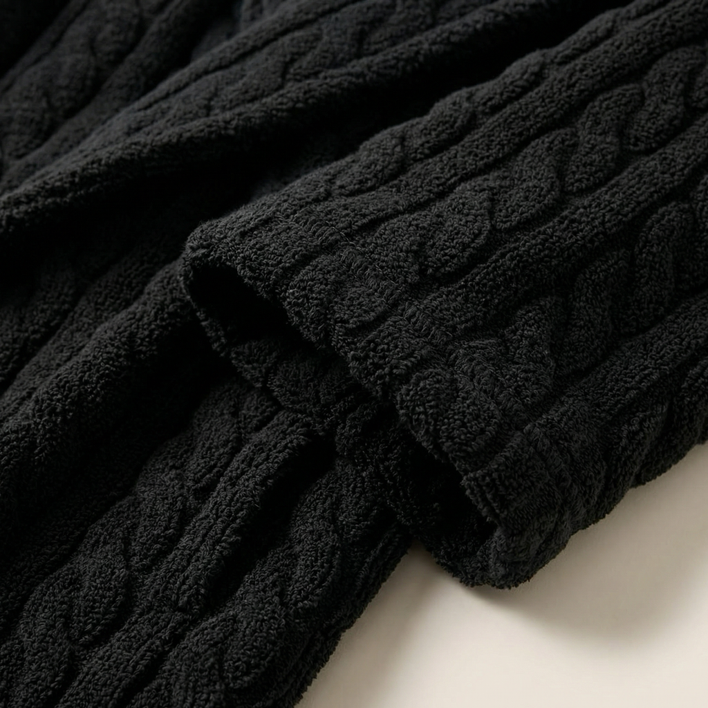 Peignoir Long Homme à Capuche en Maille Torsadée