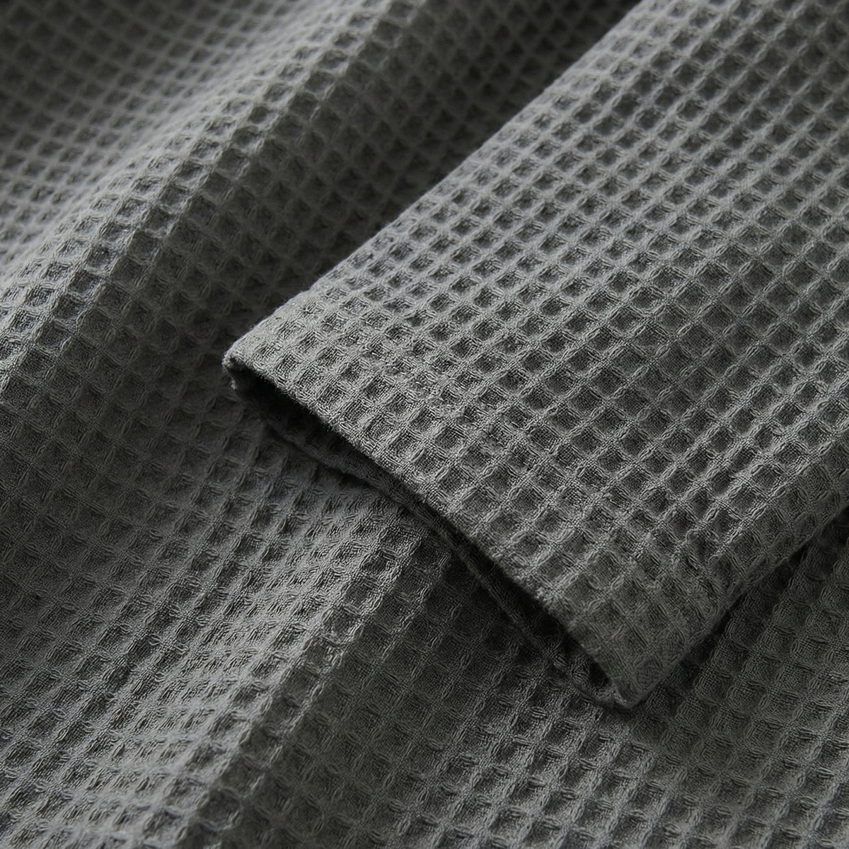 Peignoir Kimono Long en Coton Mélangé Nid d’Abeille Col Châle