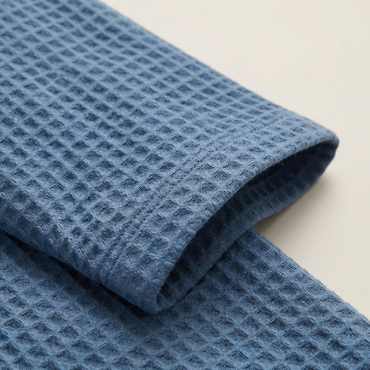 Peignoir Kimono Long en Coton Mélangé Nid d’Abeille Col Châle