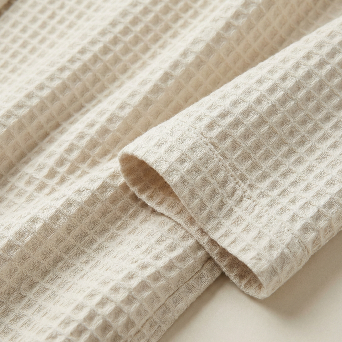 Peignoir Kimono Long en Coton Mélangé Nid d’Abeille Col Châle