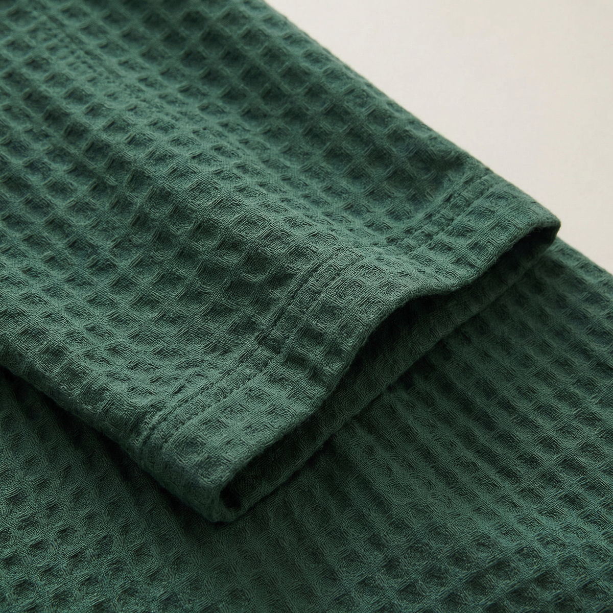 Peignoir Kimono Long en Coton Mélangé Nid d’Abeille Col Châle