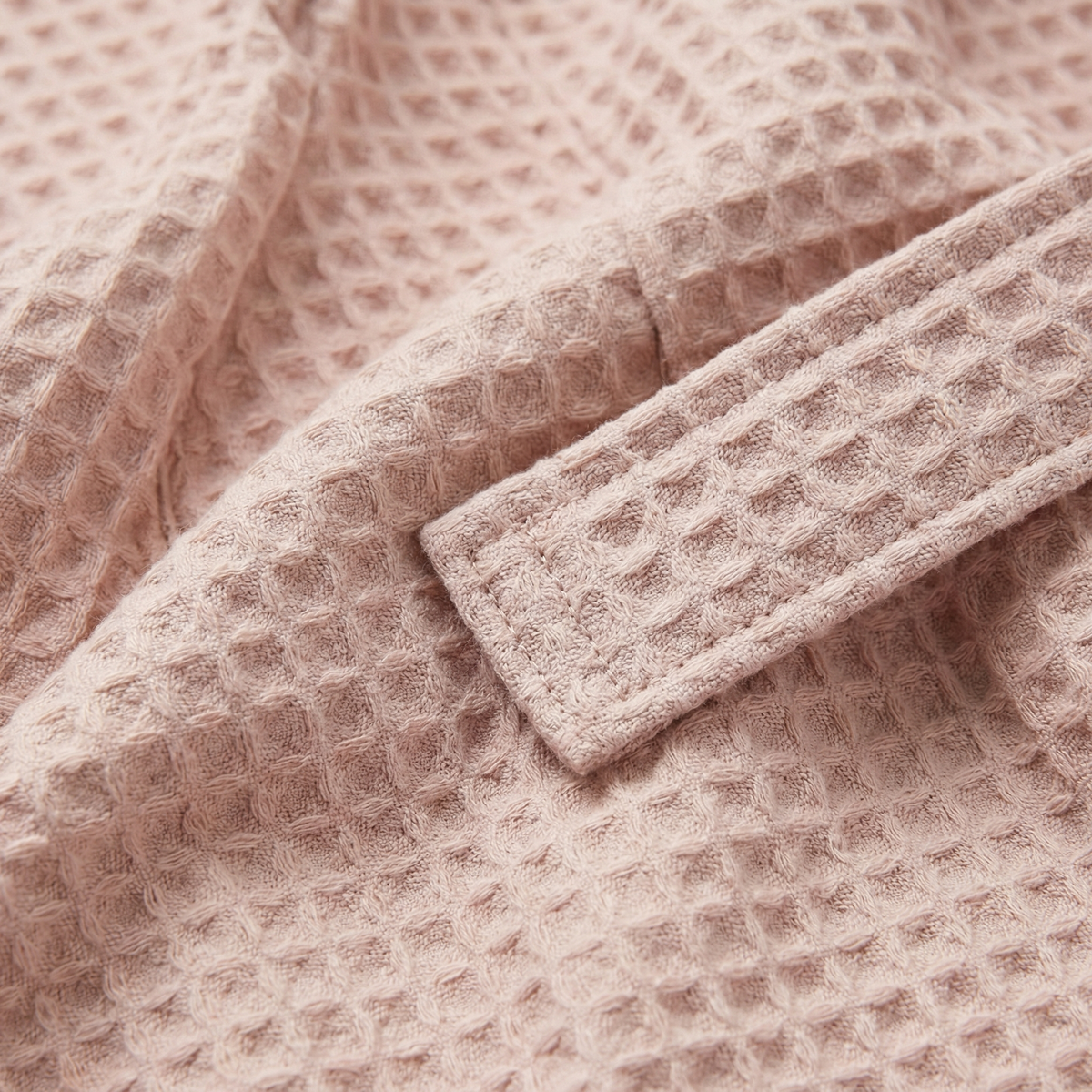 Peignoir Kimono Long en Coton Mélangé Nid d’Abeille Col Châle