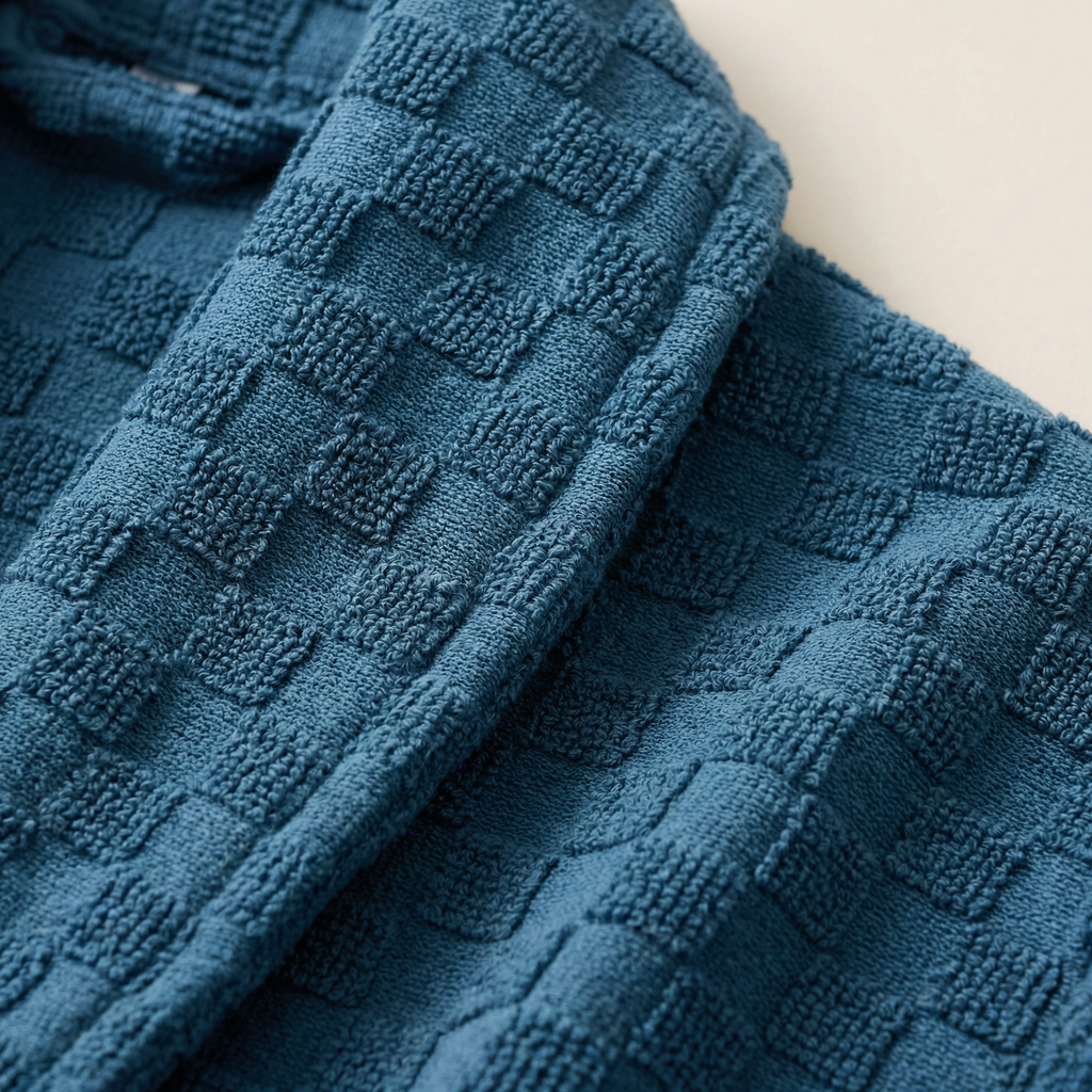 Peignoir Long en Coton Jacquard Damier