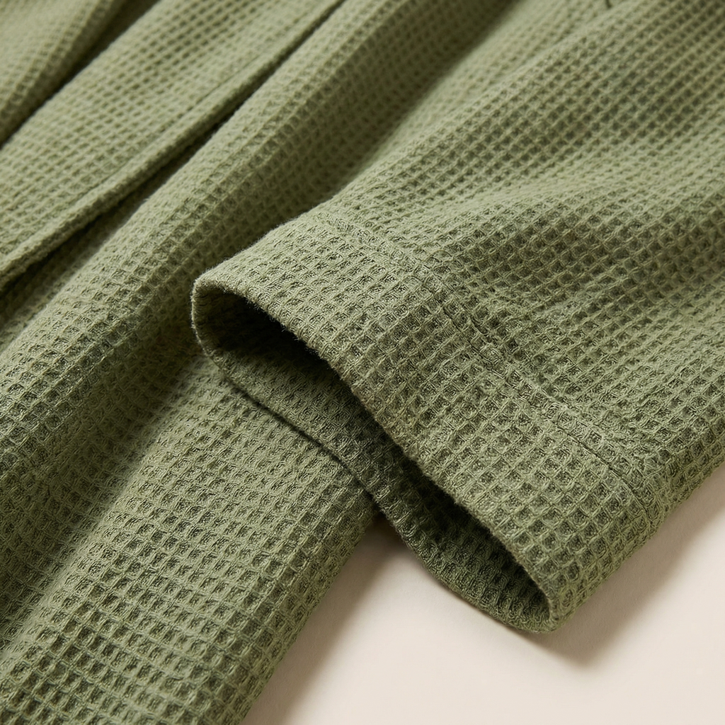 Peignoir Long en Coton Nid d’Abeille Col Châle