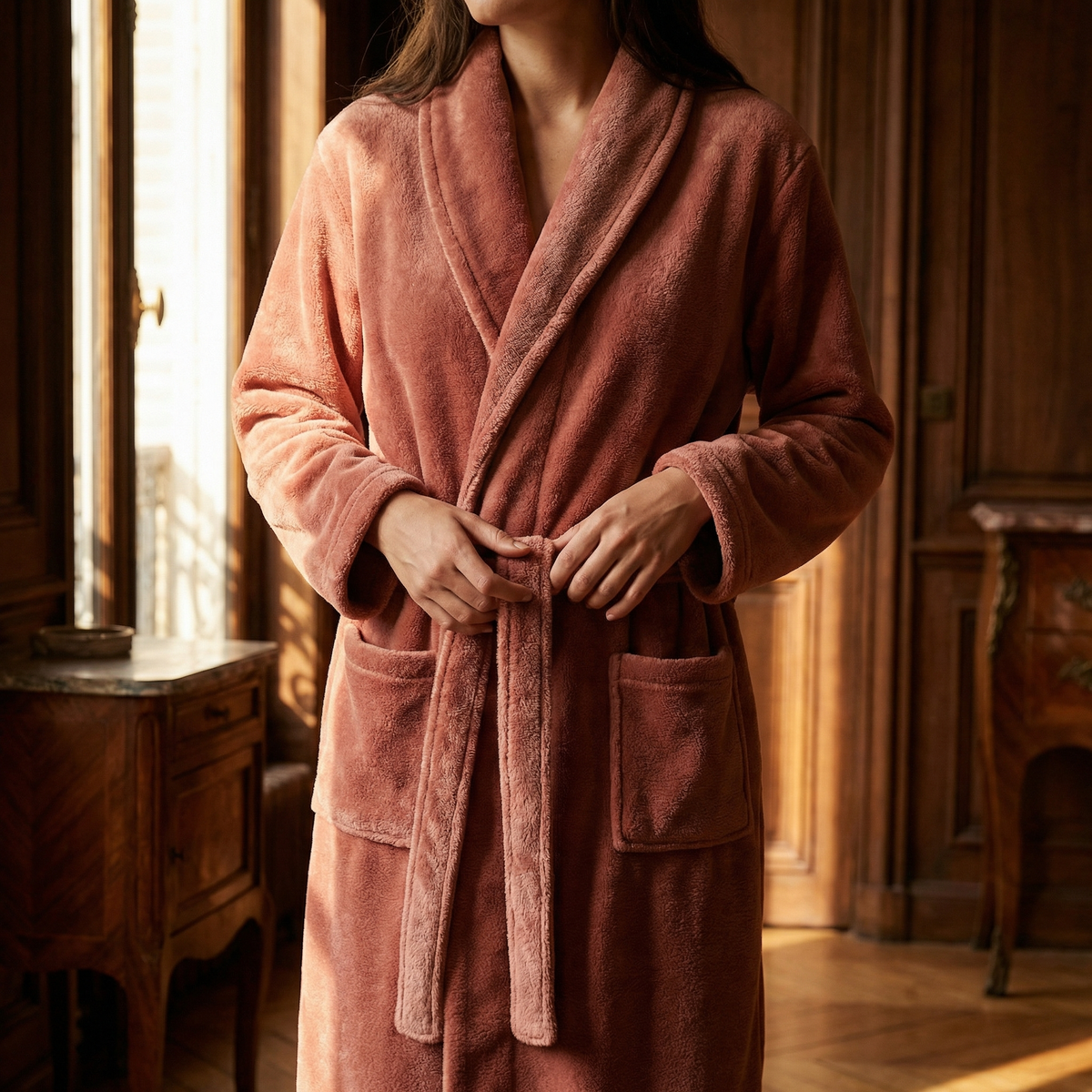 Peignoir Polaire Mi-Long Texture Peluche