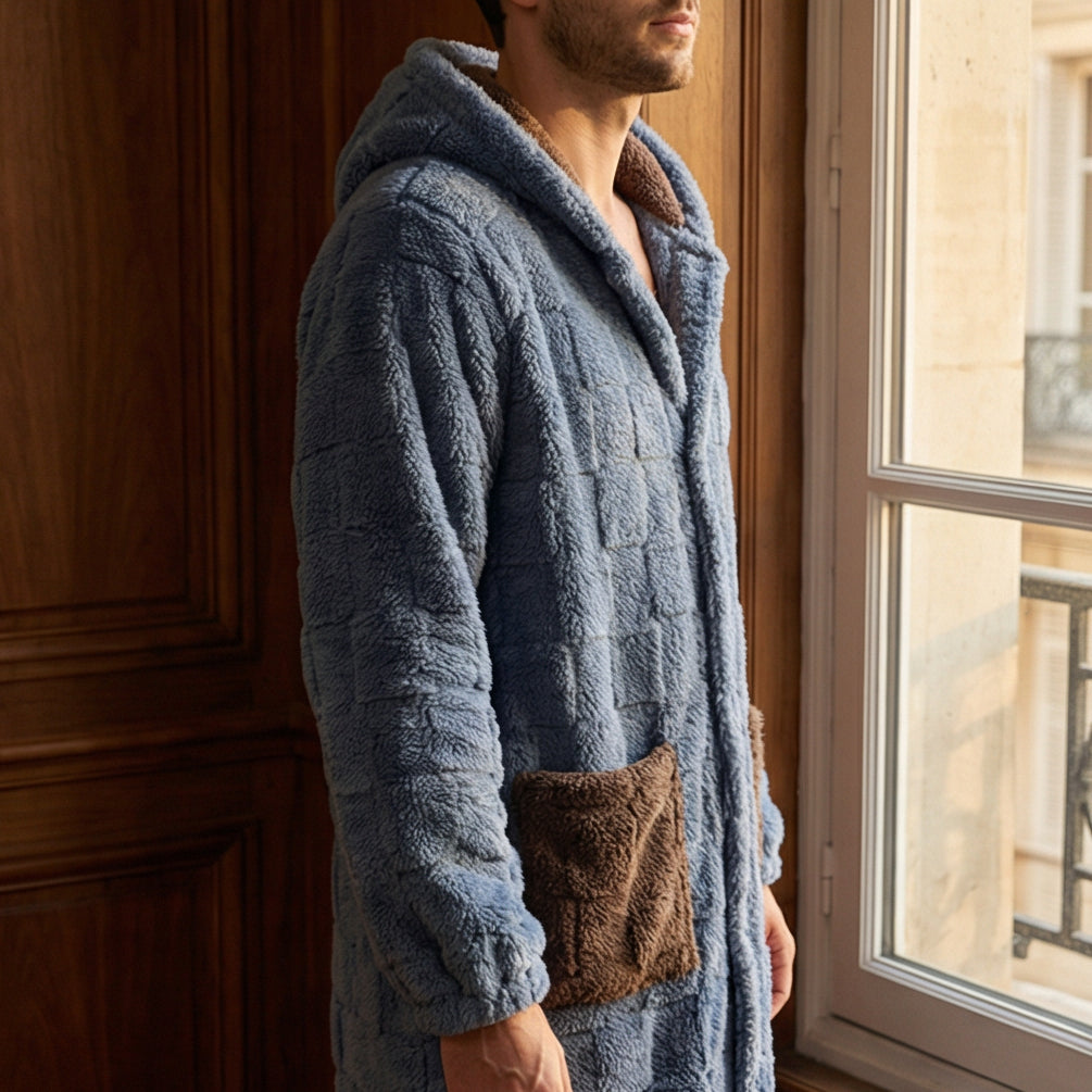 Peignoir Polaire Épais à Boutons avec Capuche Modèle Hiver