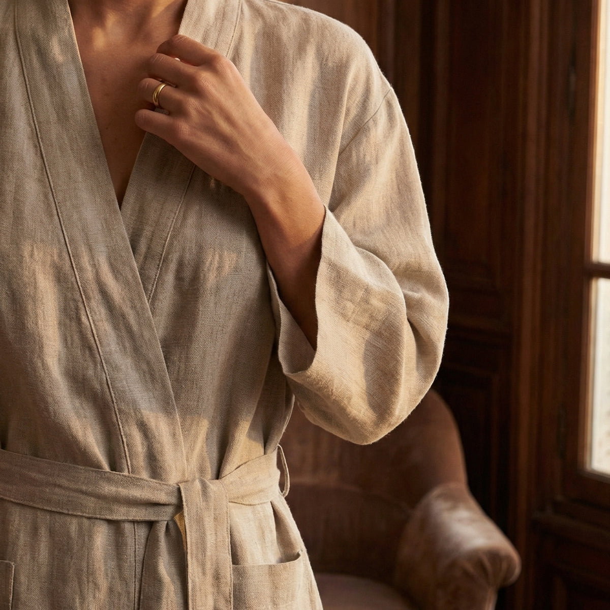Peignoir Femme Lin Été Léger et Respirant