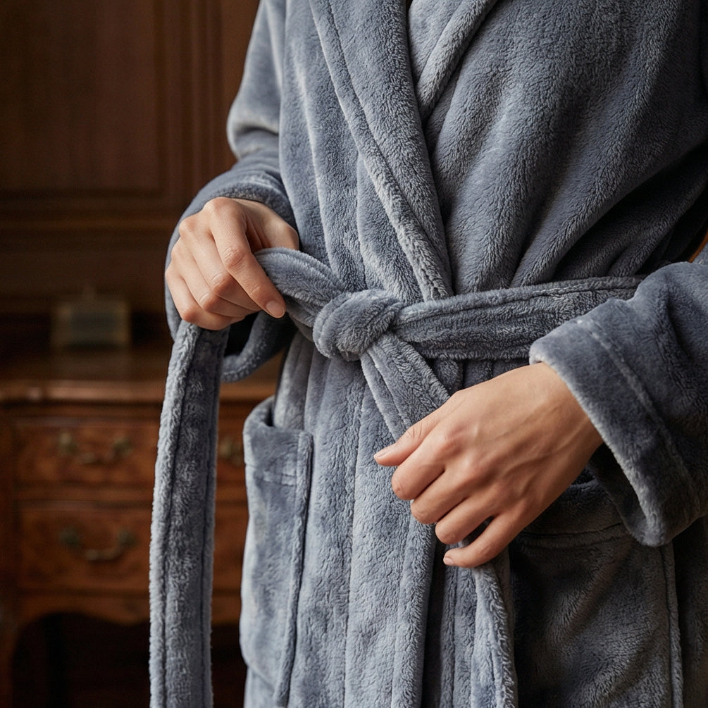 Peignoir Très Long à Capuche en Polaire Douce Gris