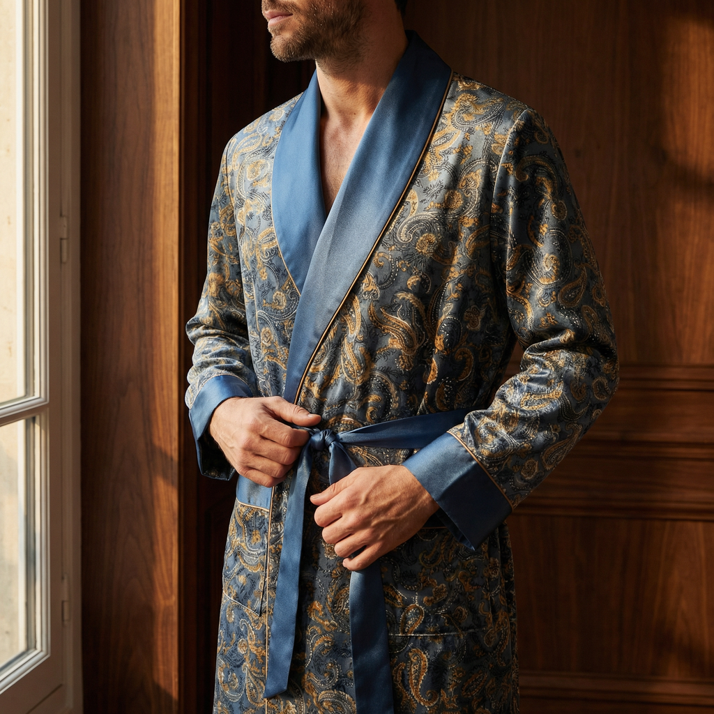 Peignoir Kimono Homme Été en Soie Motif Baroque