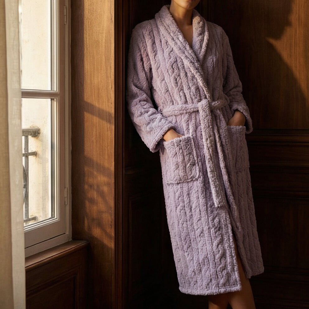 Peignoir Long Femme en Polaire Torsadée Chaud et Doux
