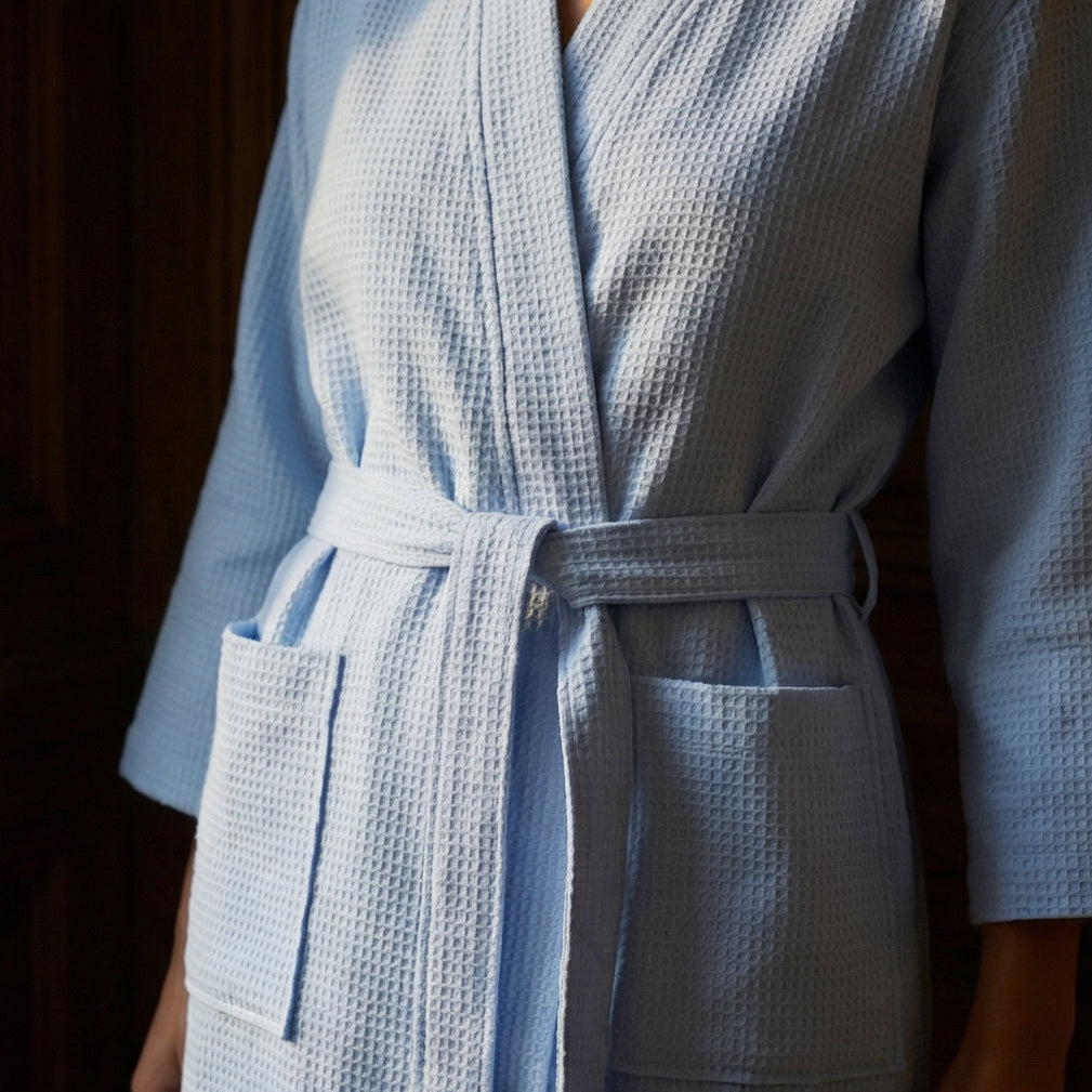 Peignoir Kimono Mixte en Coton Nid d’Abeille Léger Style Minimal
