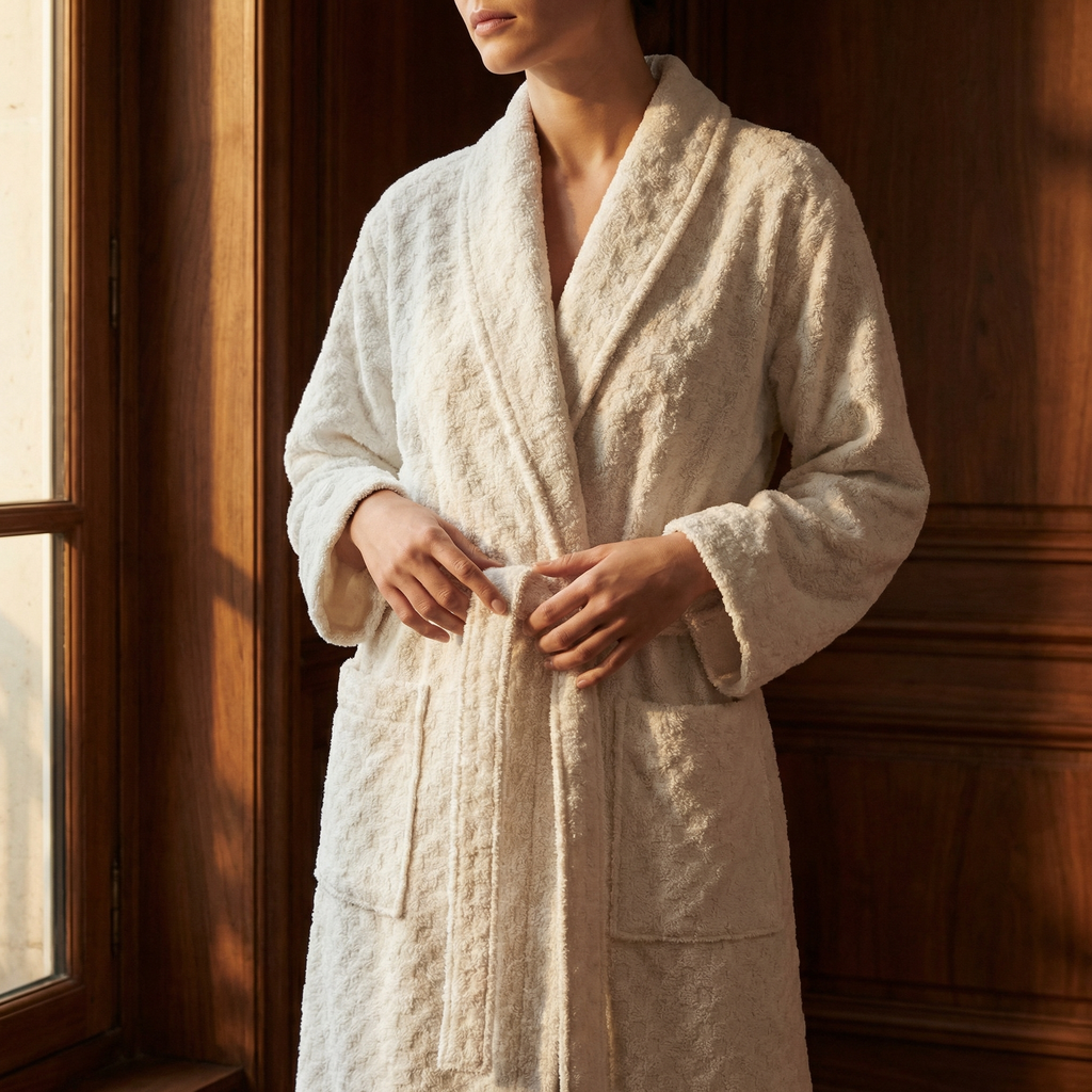 Peignoir Long en Coton Jacquard Damier