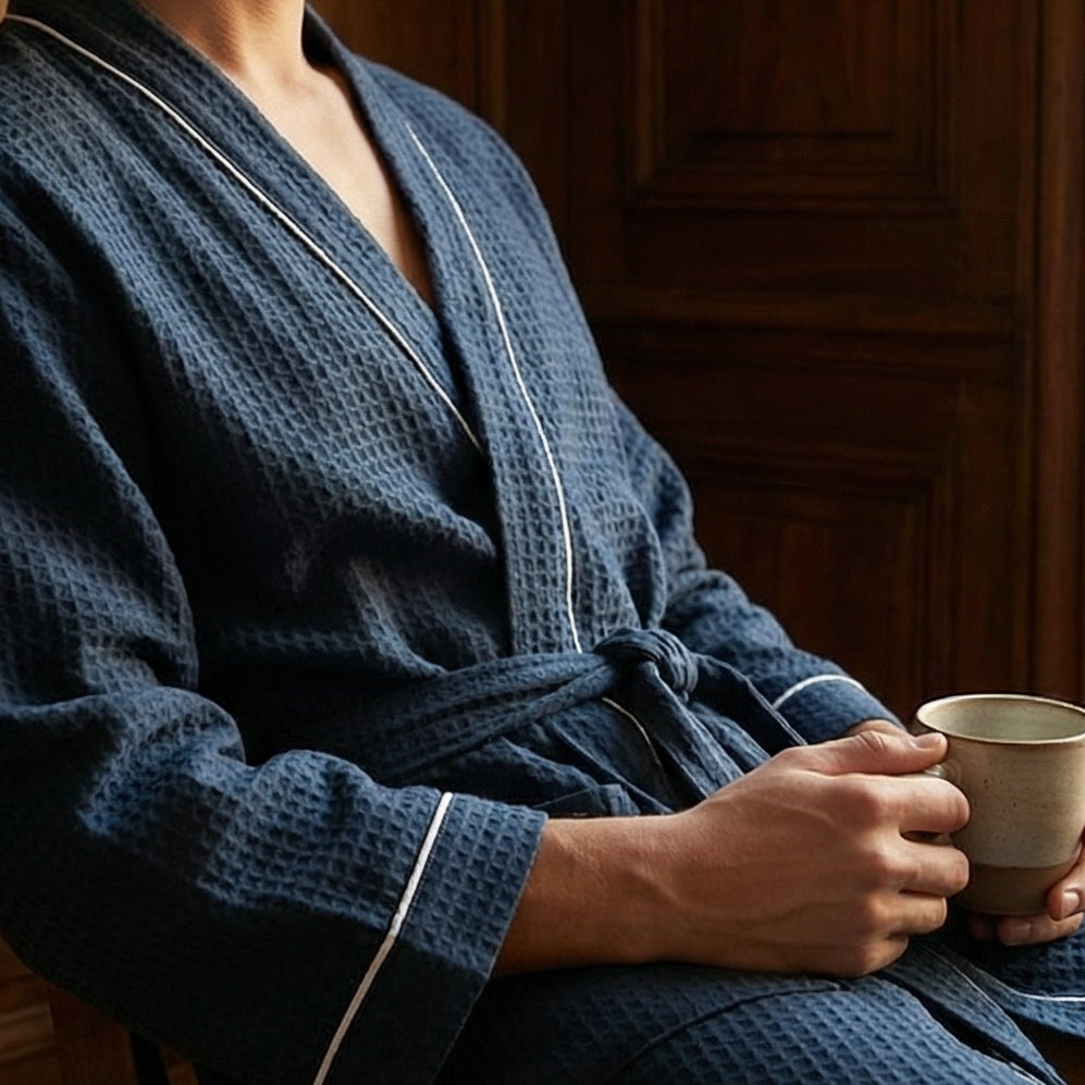 Peignoir Kimono Mixte en Coton Nid d'Abeille Léger