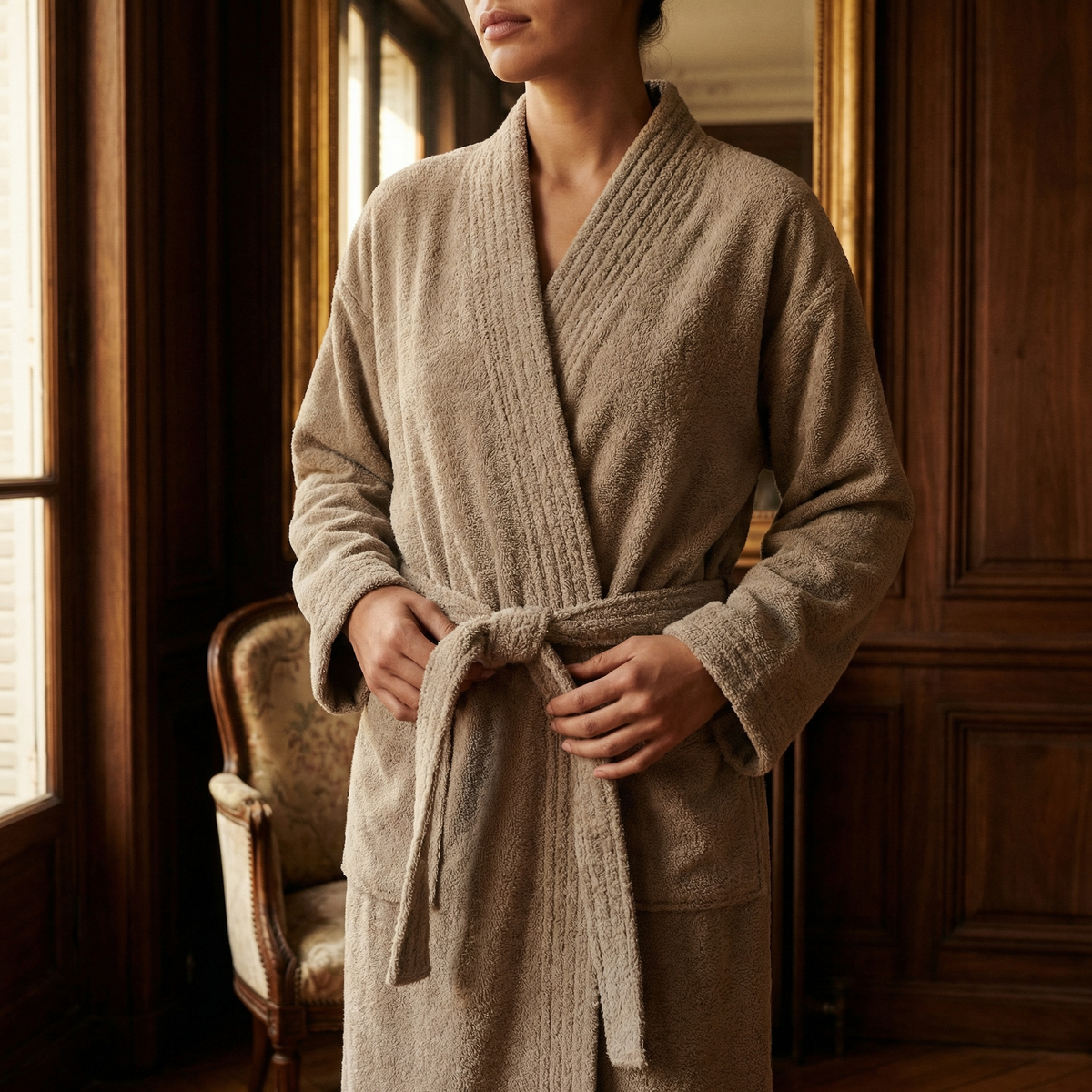 Peignoir Éponge Long Mixte en Polaire Corail