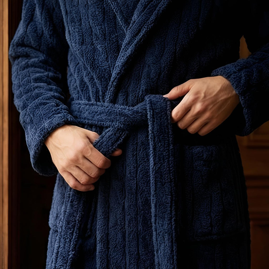 Peignoir Long Homme à Capuche en Maille Torsadée