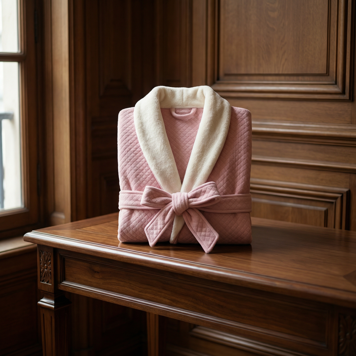 Peignoir Long Bicolore Col Châle Épais